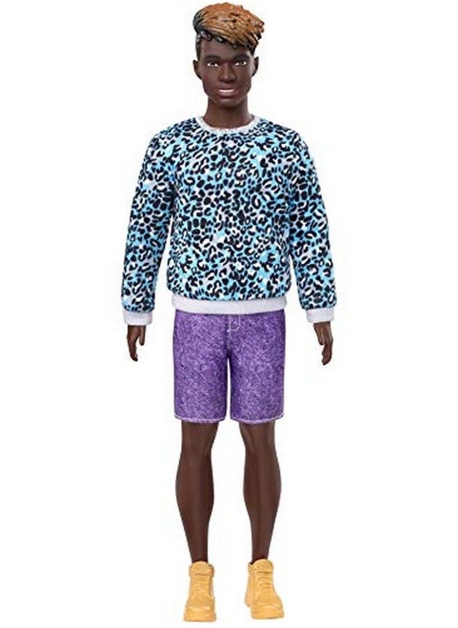 Barbie Ken Fashionistas Doll 153 With Sculpted Dreadlocks Wearing Blue Animalprint Shirt Purple Shorts & Boots Toy For Kids 3 To 8 Years Old  - Image 1