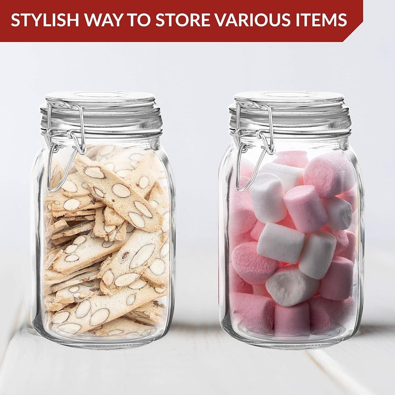 Set of 2 Large Glass Mason Jar with Lid (3 Liter) | Airtight Glass Storage Container for Food, Flour, Pasta, Coffee, Candy, Dog Treats, Snacks & More | Glass Organization Canisters 100 Ounces - Image 3
