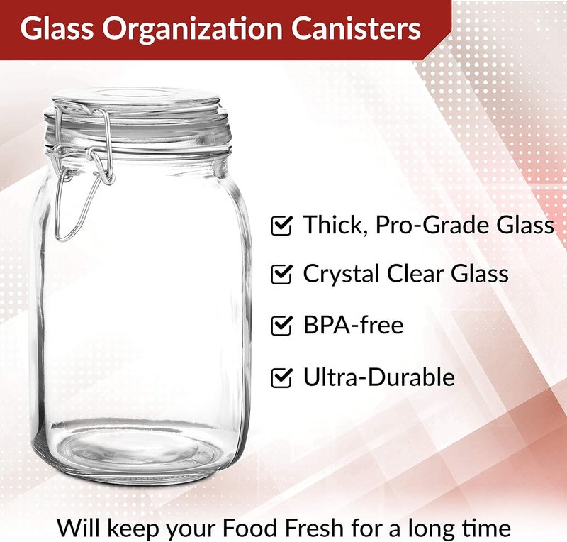 Set of 2 Large Glass Mason Jar with Lid (3 Liter) | Airtight Glass Storage Container for Food, Flour, Pasta, Coffee, Candy, Dog Treats, Snacks & More | Glass Organization Canisters 100 Ounces - Image 4