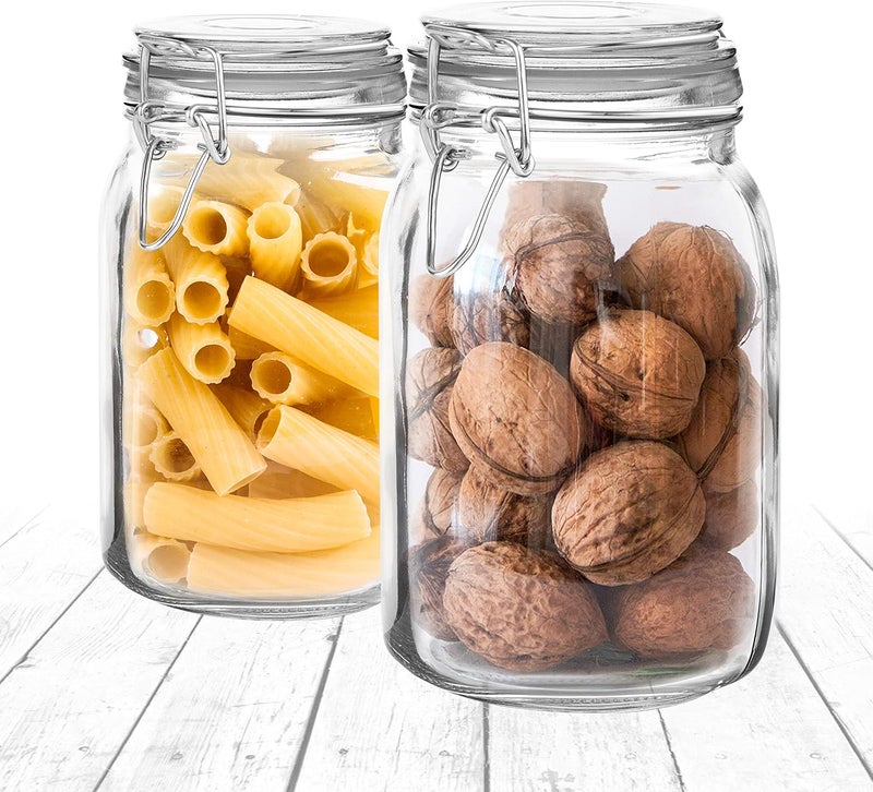 Set of 2 Large Glass Mason Jar with Lid (3 Liter) | Airtight Glass Storage Container for Food, Flour, Pasta, Coffee, Candy, Dog Treats, Snacks & More | Glass Organization Canisters 100 Ounces - Image 5