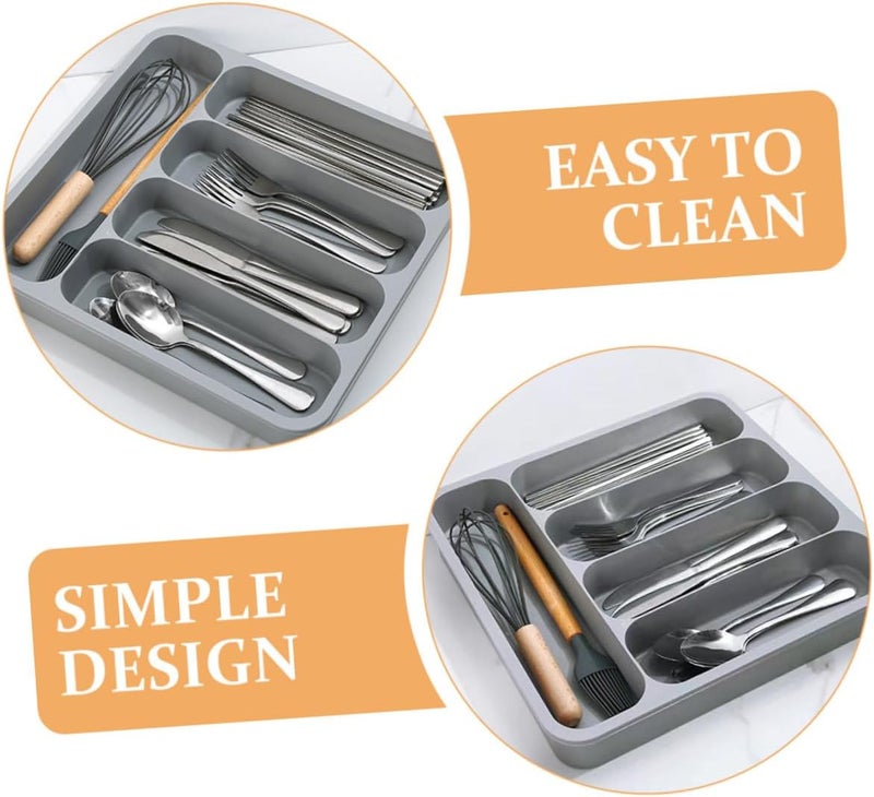 Beavorty Expandable Cutlery Drawer Organizer Tray, Grey Kitchen Silverware Holder with Large Capacity Compartments, Flatware and Utensil Storage for Drawer Organization - Image 3