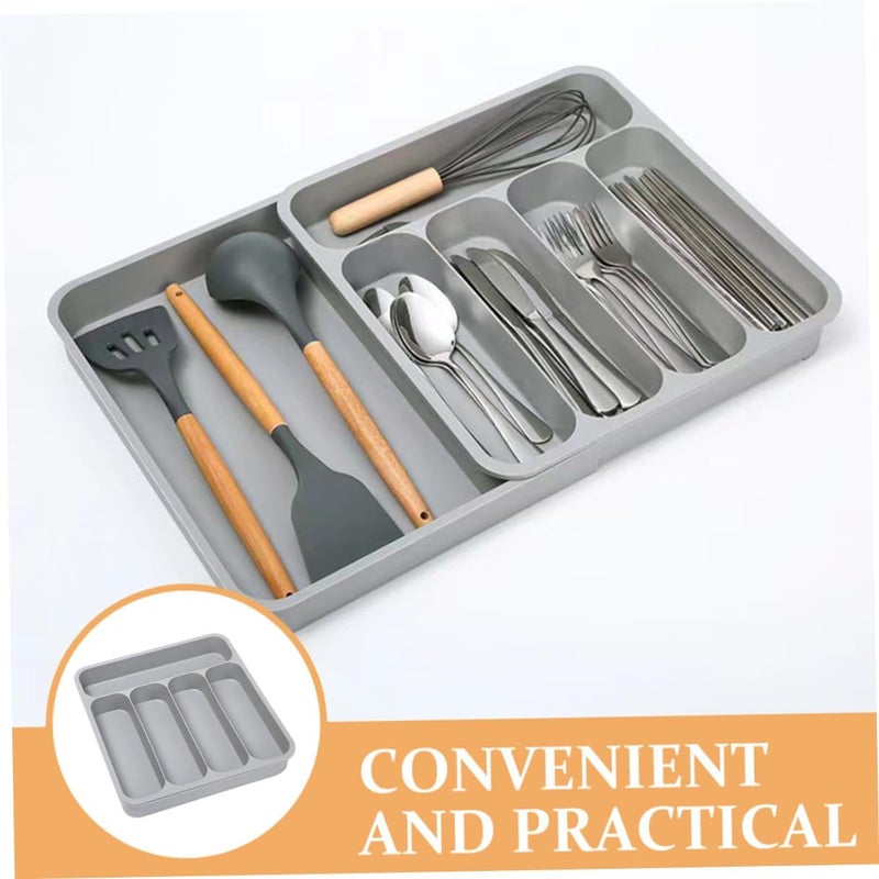 Beavorty Expandable Cutlery Drawer Organizer Tray, Grey Kitchen Silverware Holder with Large Capacity Compartments, Flatware and Utensil Storage for Drawer Organization - Image 4