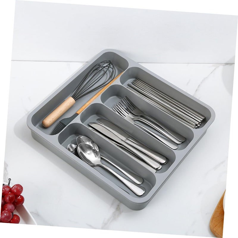 Beavorty Expandable Cutlery Drawer Organizer Tray, Grey Kitchen Silverware Holder with Large Capacity Compartments, Flatware and Utensil Storage for Drawer Organization - Image 5
