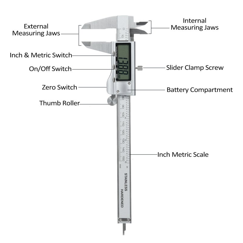 Digital Vernier Caliper: 150mm Range Stainless Steel Material - Accurate Measurement with 2 Units Conversion Sliding Gauge for Professional Machinists and Home DIY Projects - Image 5