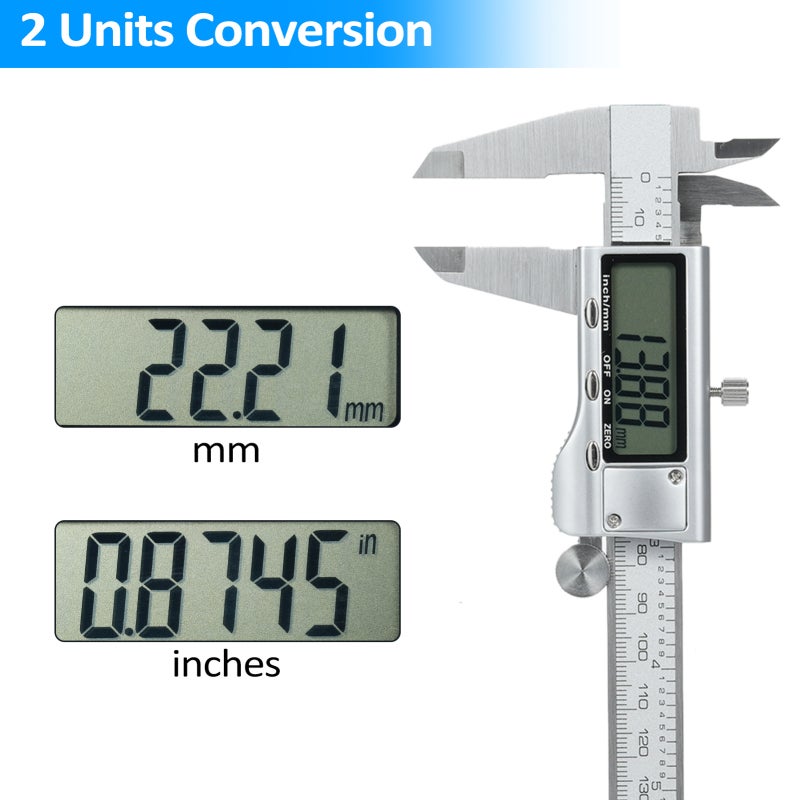 Digital Vernier Caliper: 150mm Range Stainless Steel Material - Accurate Measurement with 2 Units Conversion Sliding Gauge for Professional Machinists and Home DIY Projects - Image 2