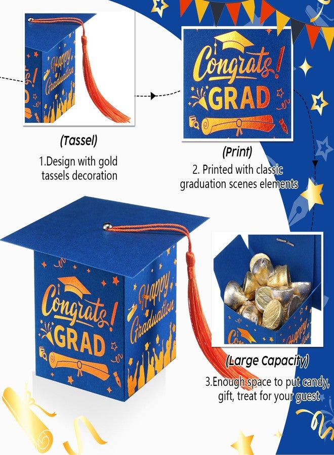 تاوباري علبة حلوى على شكل قبعة تخرج من تاو باري، 30 قطعة، مع شرابة، هدايا وديكورات للحفلات - أزرق وبرتقالي - Image 3