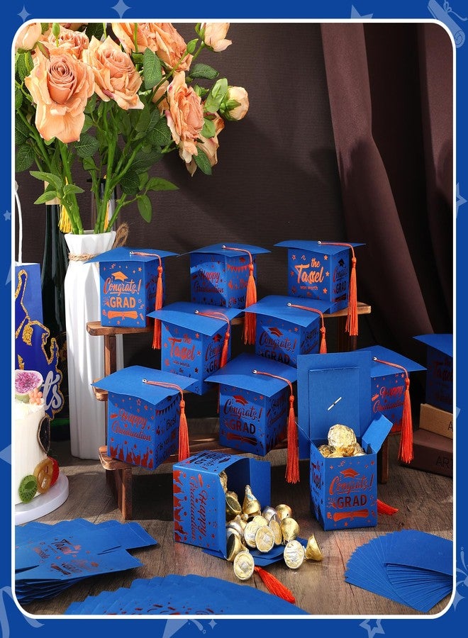 تاوباري علبة حلوى على شكل قبعة تخرج من تاو باري، 30 قطعة، مع شرابة، هدايا وديكورات للحفلات - أزرق وبرتقالي - Image 5