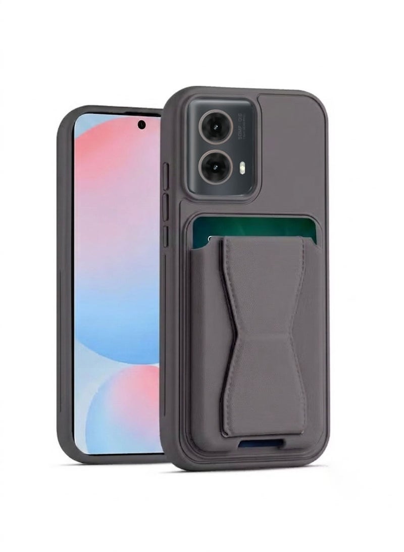 جراب جلدي بتصميم محفظة متوافق مع Motorola Moto G85 5G / Motorola Edge 50 Fusion، غطاء خلفي جلدي مع إطار من مادة TPU، جراب حماية مقاوم للصدمات مزود بحامل للبطاقات - لون رمادي.