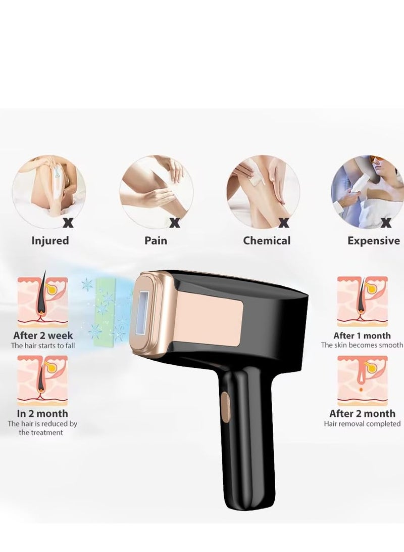 بينغ جنرال إزالة الشعر بالليزر، جهاز إزالة الشعر مع وظيفة التبريد بالثلج للعناية غير المؤلمة للنساء والرجال، جهاز إزالة الشعر IPL 999,999 ومضة للوجه والإبطين والساقين والذراعين وخط البكيني (أسود) - Image 2