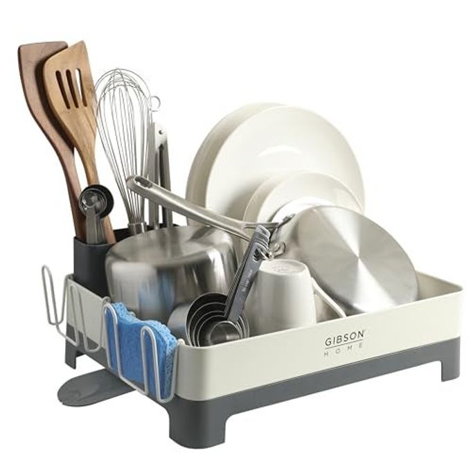 Gibson Home Nestcraft Full Size Rust Resistant Dish Rack with Drain Board and Flatware Caddy - White