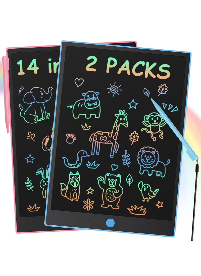LAMIJOY 2 Pcs 14 Inch LCD Writing Tablet Set for Kids - Preschool Drawing Tablet Toys & Toddler Travel Essential Toys, Electronic Drawing Pad and Doodle Board as Educational Birthday Gifts for Girls and Boys  - Image 1