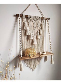 Wooden Wall Shelf, Macrame Shelf, Living Room Decor, Stand Bookshelf.