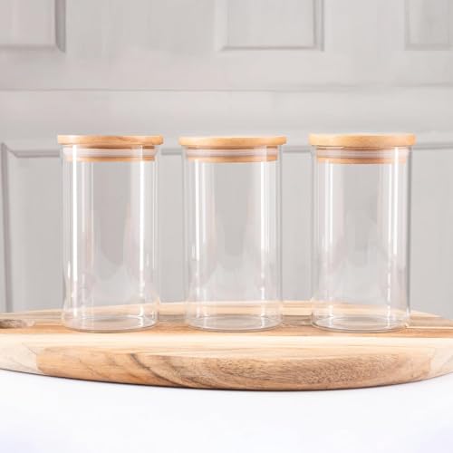 VILON 11oz(330ml) 12-Pack Glass Jars Set, Cylinder Spice Jars with Bamboo Lids and Labels, Food Storage Container Canisters for Home Kitchen, Spice, Herbs, Seasoning, Seed, Tea, Sugar, Salt - Image 4