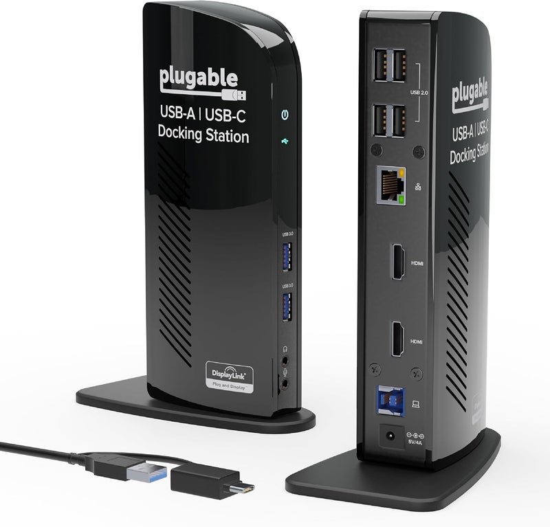 Plugable Universal Laptop Docking Station Dual HDMI Monitor for Windows and Mac (Driver Required), USB 3.0 or USB-C, 2X HDMI, Gigabit Ethernet, Audio, 6 USB Ports (UD-3900) - Image 1