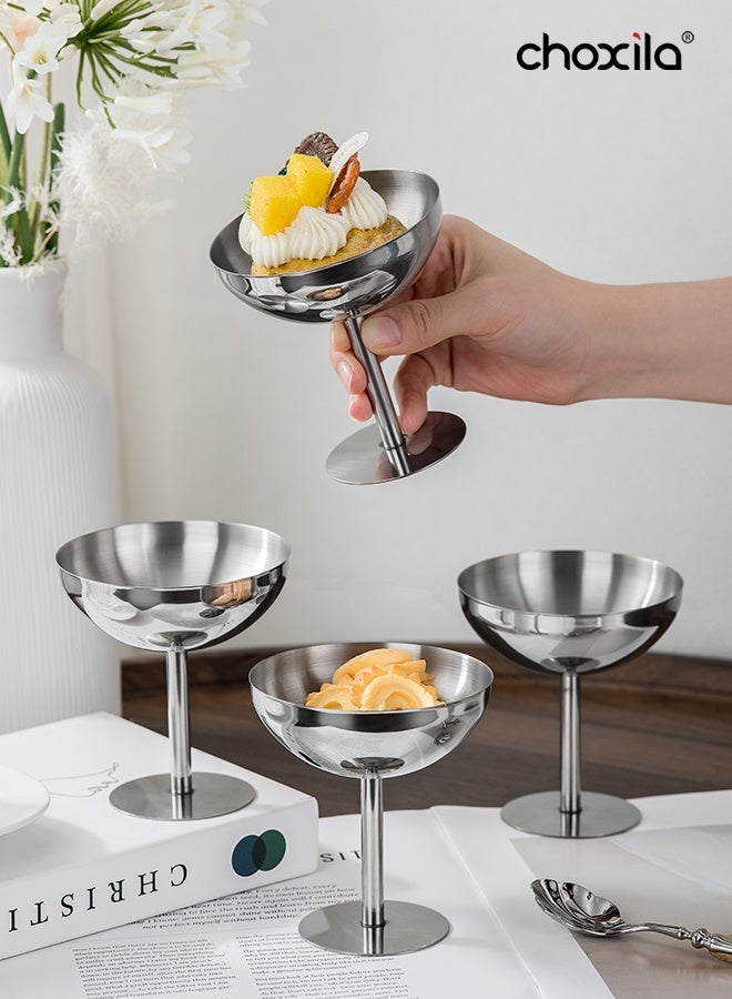 choxila Stainless Steel Dessert Cups Set of 4 Ice Cream Bowls Pudding Custard Bowls for Everyday Use and Outdoor Dining - Image 1