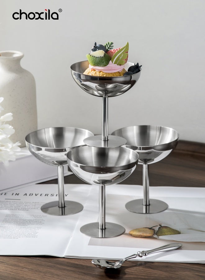 choxila Stainless Steel Dessert Cups Set of 4 Ice Cream Bowls Pudding Custard Bowls for Everyday Use and Outdoor Dining - Image 2
