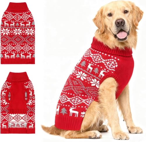BWOGUE Warm Dog Sweater Christma Shirts Christmas Costume Pullover Dog Pajamas Outfits Apparel Dogs Winter Clothes with Leash Hole for Medium Large Dogs L - Image 1