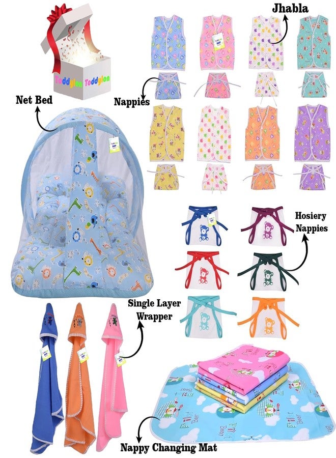 Toddylon 30 in 1 New Born Baby Products All Gift Pack | Baby Bedding Set | Baby Clothes | Essentials Items | Combo Set |New Born Boys Girls | Baby Bed (0-6 Months) Blue - Image 2