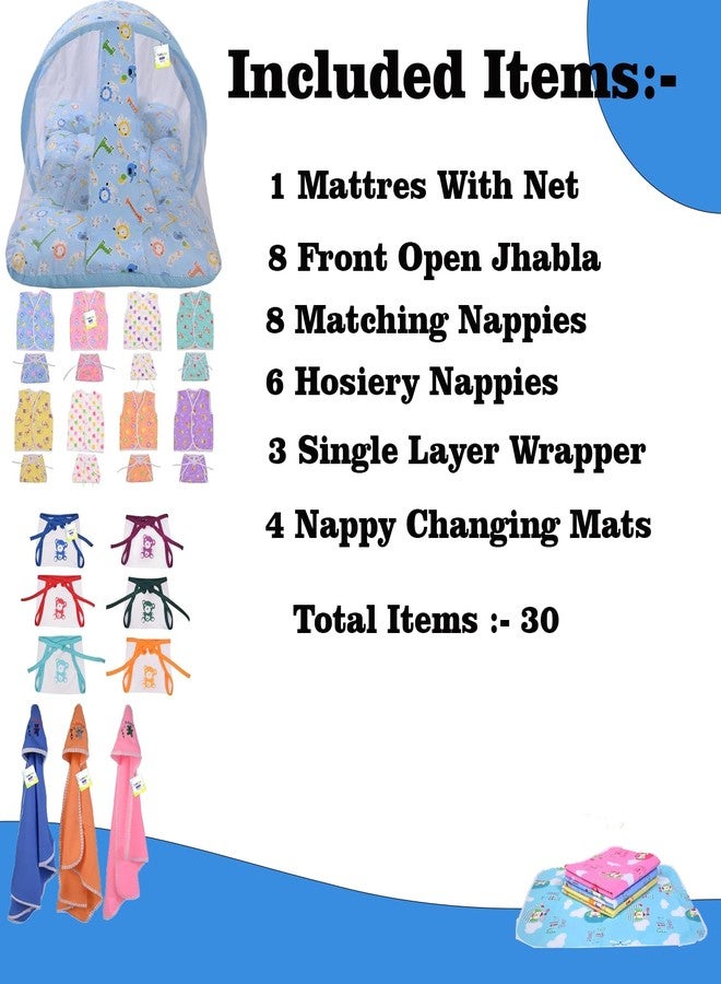 Toddylon 30 in 1 New Born Baby Products All Gift Pack | Baby Bedding Set | Baby Clothes | Essentials Items | Combo Set |New Born Boys Girls | Baby Bed (0-6 Months) Blue - Image 3