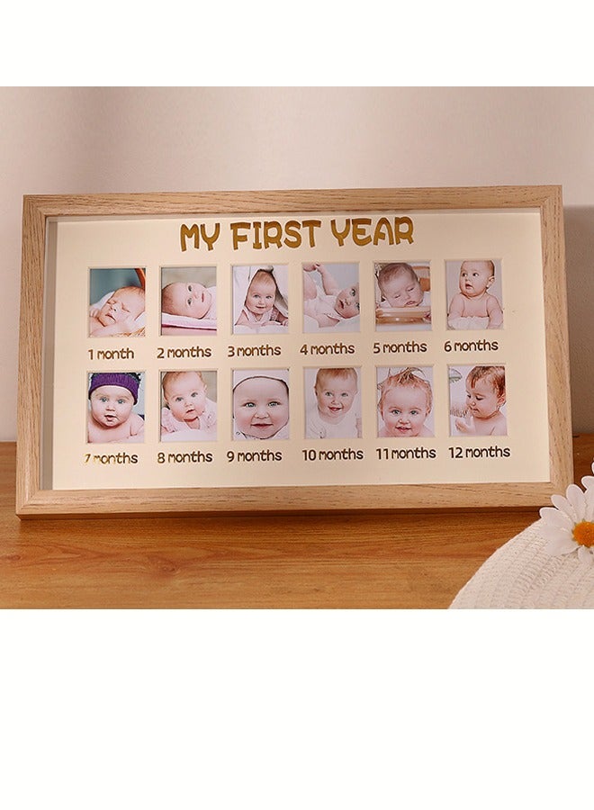 Baby Photo Frame,Wooden My First Year Picture Frame,Newborn 12 Months Milestone Photo Frames Baby Shower And Album Gifts - Image 1