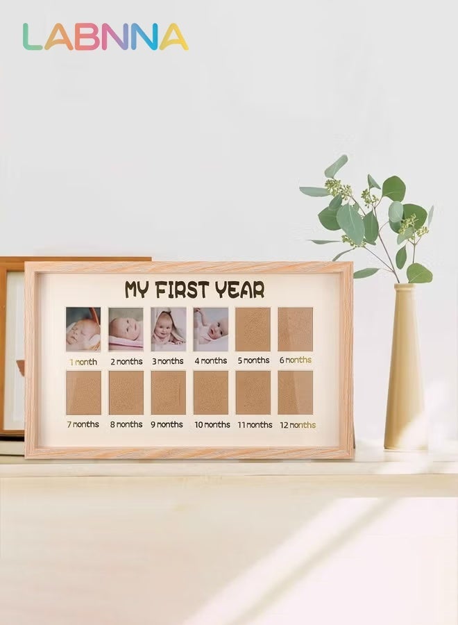 LABNNA My First Year Baby Picture Frame - 12 Month Milestone Collage Keepsake for Newborn to One Year, Gender Neutral Nursery Wall Decor New Mom Gift Baby Shower and Album Gifts - Image 1