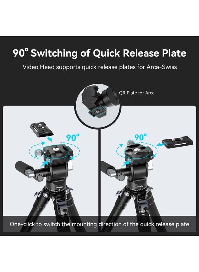 SmallRig Video Head for Vertical/Horizontal Shooting, Tripod Pan Tilt Fluid Head with Telescopic Handle and Switchable QR Plate for Arca, Max Load 5kg / 11Ibs for Camcorder, Mirrorless, DSLR - 4104 - Image 4