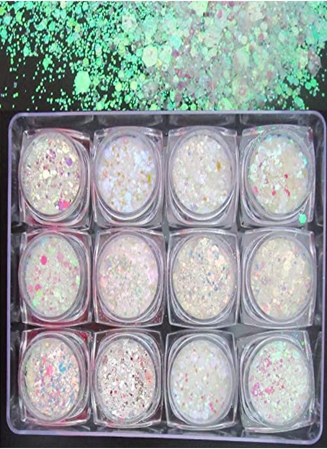 LoveOurHome 24 Box Iridescent Aurora Glitters Powder Pigment Nail Decorations Hexagon Chunky Flakes Sequins Accessories For Resin Epoxy Crafts Festival Makeup Body Acrylic Nails Design  - Image 2