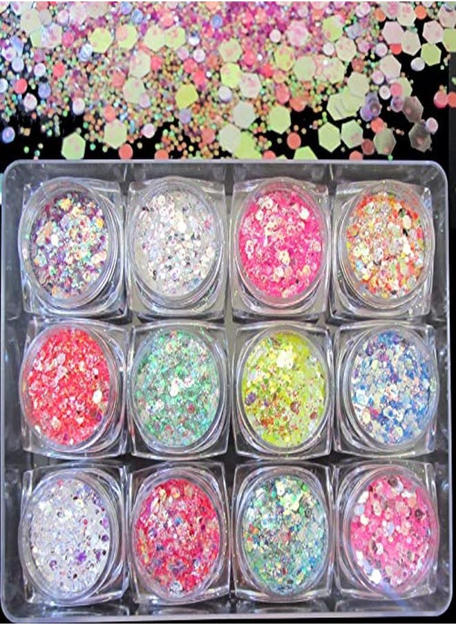 LoveOurHome 24 Box Iridescent Aurora Glitters Powder Pigment Nail Decorations Hexagon Chunky Flakes Sequins Accessories For Resin Epoxy Crafts Festival Makeup Body Acrylic Nails Design  - Image 4
