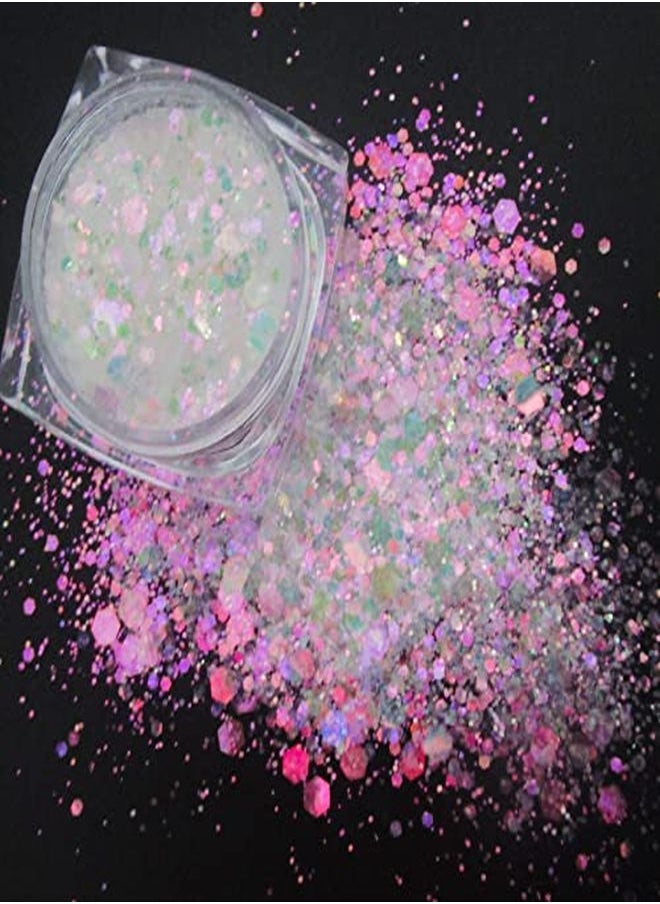 LoveOurHome 24 Box Iridescent Aurora Glitters Powder Pigment Nail Decorations Hexagon Chunky Flakes Sequins Accessories For Resin Epoxy Crafts Festival Makeup Body Acrylic Nails Design  - Image 5