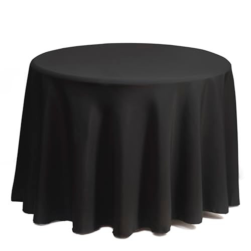 Gee Di Moda Round Tablecloth - 120 Inch Black Round Table Cloth for 60 to 96 Inch Round Tables - Heavy Duty Washable Fabric - for Buffet Table, Holiday Party, Dinner, Wedding & Baby Shower - Image 2