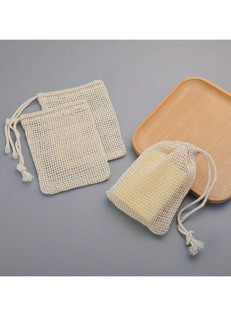 LANGMANNI - 3pcs High-Quality Natural Mesh Soap Saver Pouches - Soft, Reusable & Breathable Facial Cleansing Foaming Nets for Sensitive Skin, Perfect for Travel & Home Use - Hypoallergenic Beauty Care Accessory - Image 1
