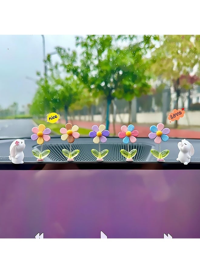 7 Pcs Cute Car Interior Decor Accessories Funny Bunny Shaking Spring Sunflower Dashboard Ornaments Rearview Mirror Decor for Cars  Trucks SUVs Daily Commute Road Trips Holiday Decor Christmas, Eid, Birthdays Festive Gifts - Image 4