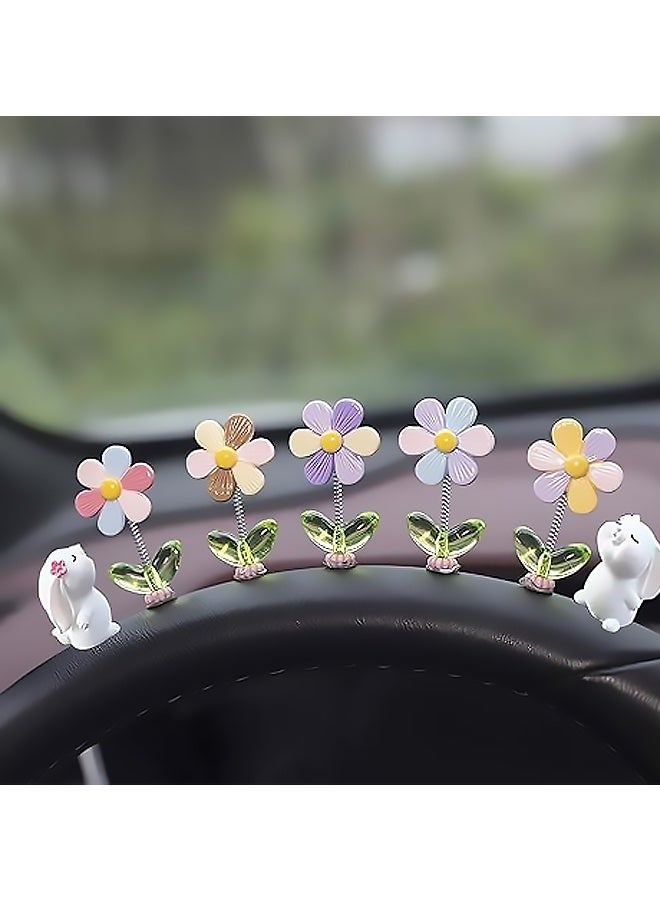 7 Pcs Cute Car Interior Decor Accessories Funny Bunny Shaking Spring Sunflower Dashboard Ornaments Rearview Mirror Decor for Cars  Trucks SUVs Daily Commute Road Trips Holiday Decor Christmas, Eid, Birthdays Festive Gifts - Image 2