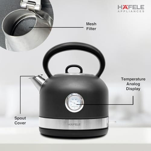 Hafele Dome Plus 2200W, 240V Electric Stainless Steel Kettle with Spout Cover with Analogue Temperature Display, Detachable Micro-Mesh Filter for Lime Scale Filtering, Easy Cleaning (1.7 L, Grey) - Image 4