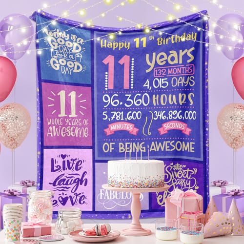 Yufrtck Gifts for 11 Year Old Girls - 11 Year Old Girl Birthday Gifts Throw Blanket 60 x 50 inch - 11 Yr Old Girl Gift Ideas - 11th Birthday Decorations for Girls - Bday Gift for 11 Yr Old Teen - Image 2
