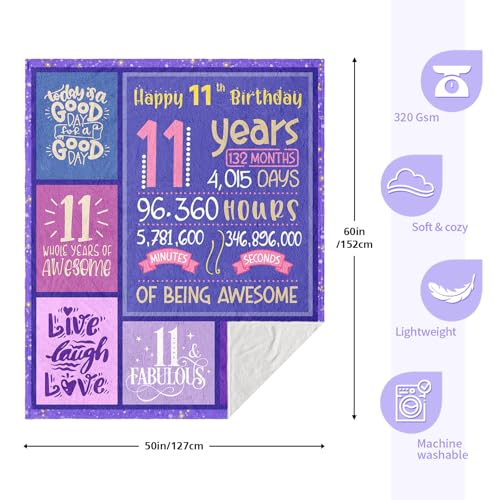 Yufrtck Gifts for 11 Year Old Girls - 11 Year Old Girl Birthday Gifts Throw Blanket 60 x 50 inch - 11 Yr Old Girl Gift Ideas - 11th Birthday Decorations for Girls - Bday Gift for 11 Yr Old Teen - Image 5