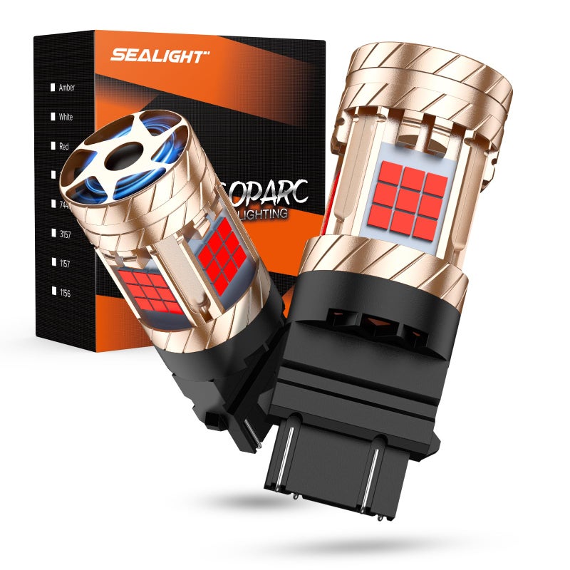 SEALIGHT 3157 LED Bulb Red Anti Hyper Flashing LED Brake Light Bulbs 3057 3056 3156 3156 3157NA LED Tail Light Bulbs Blinker Brake Lights Bulbs With Built in Resistor PlugNPlay Pack of 2