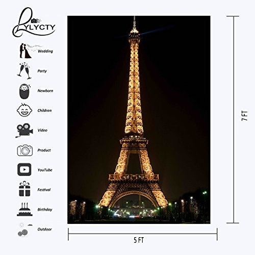 LYLYCTY Black Backdrop Background for Photography Lights up The Eiffel Tower Backdrops for Photoshoot 5×7ft Use for Photography Backdrops Wedding Party Happy Birthday Backdrop 5×7ft Small Size - Image 2