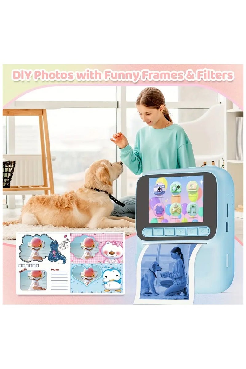 بلو فاير كاميرا طباعة فورية للأطفال بدقة 4800W، شاشة 2.4 بوصة IPS، فيديو 1080p، طباعة حرارية، ألعاب، MP3، بطارية 3 ساعات، دعم ذاكرة حتى 128GB – هدية مثالية للأطفال - Image 3