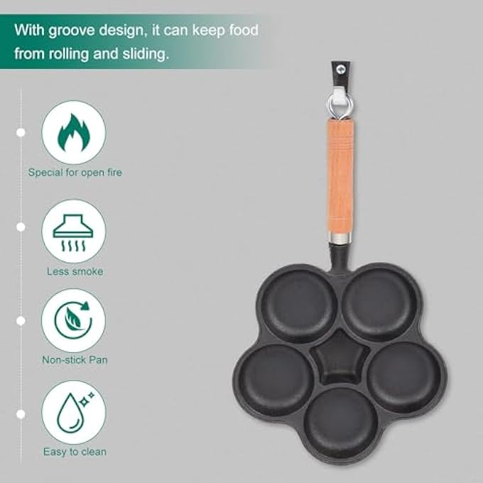 NALACAL مقلاة فطائر غير لاصقة مقلاة بيض مقلاة لموقد الحث مقلاة بيض قالب بخمس فتحات مقلاة بيض مقلي وعاء فطائر عجة غير لاصق مقلاة عجة مقلاة فطائر طباخ متوافق مع الحث - Image 5