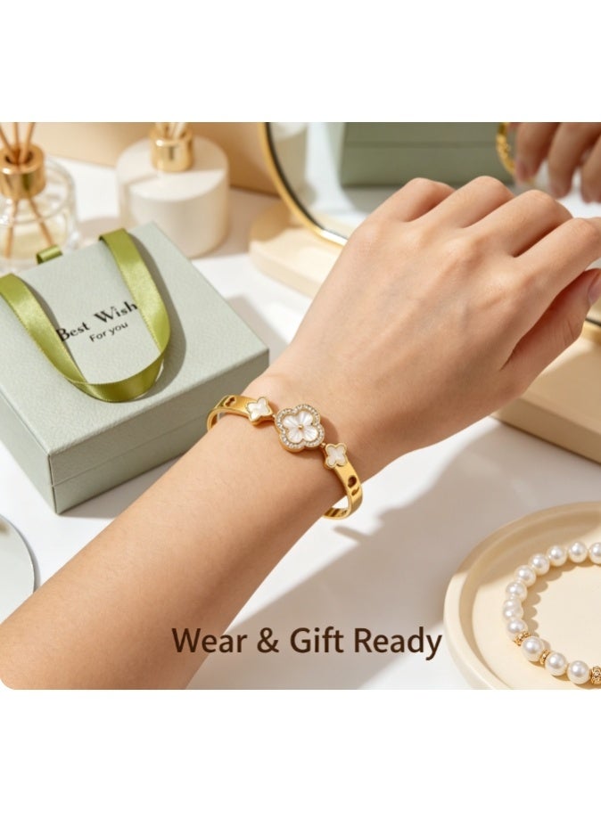 LATEEN 18K Gold Shell Clover Bangle — Waterproof Titanium Steel Bracelet with Luxury Gift Box - Image 2