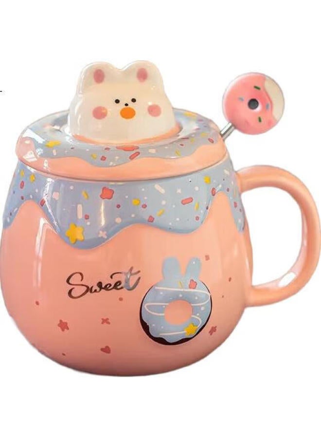 Pinyu Mug, Coffee Cup, Ceramic Water Cup, Large Capacity With Lid For Home Use, For Brewing Coffee, Donut Pink, 400Ml - Image 3