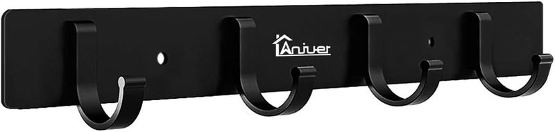 Anjuer حامل معاطف حائطي، خطافات معاطف حائطية من سبائك الألومنيوم للملابس (4 خطافات أسود) - Image 1