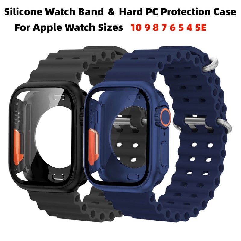 2Pcs 44mm Silicone Watch Band with PC Shell Case for Apple Watch - Image 1