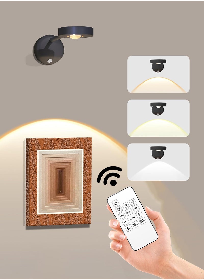 Beauenty Wall Mounted light Motion Sensor Picture Light LED  Wall Sconce Remote Touch Control 3 Color Temperature and 3 Brightness Level  360°Rotate Magnetic Ball (Black)  - Image 1