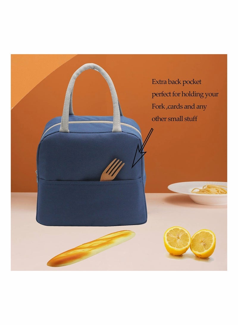 SYOSI Cute Lunch Bags for Women, Fashion Lunch Box Containers Thermal Waterproof Lunch Organizer Insulated Lunch Tote Bag for Girls Men Adult Work School Picnic (Navy Blue) - Image 5