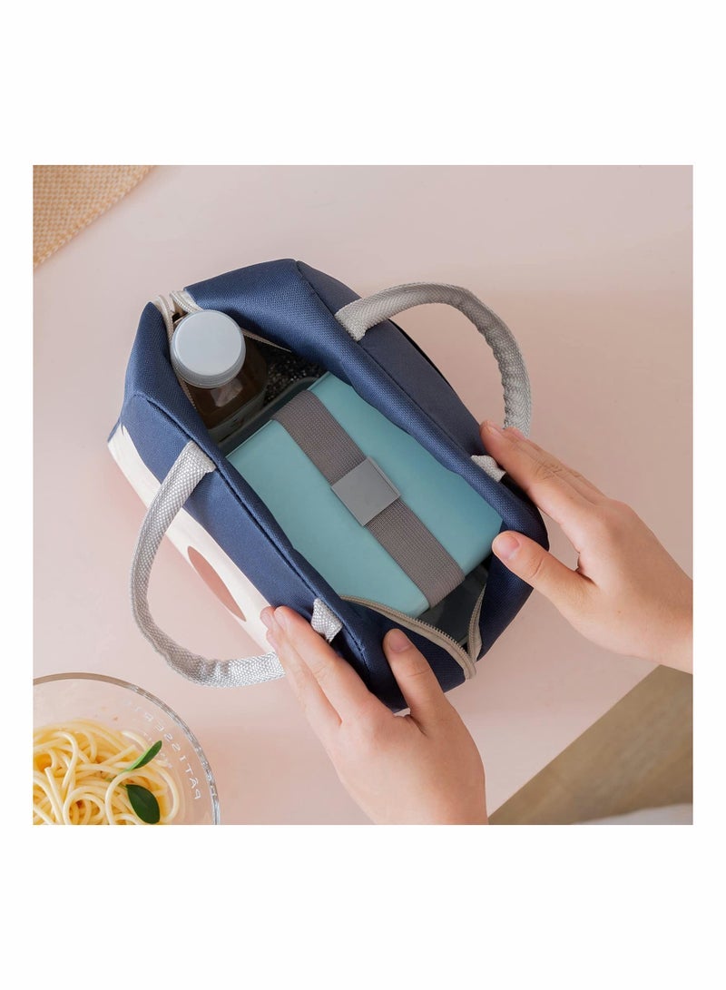 SYOSI Cute Lunch Bags for Women, Fashion Lunch Box Containers Thermal Waterproof Lunch Organizer Insulated Lunch Tote Bag for Girls Men Adult Work School Picnic (Navy Blue) - Image 4