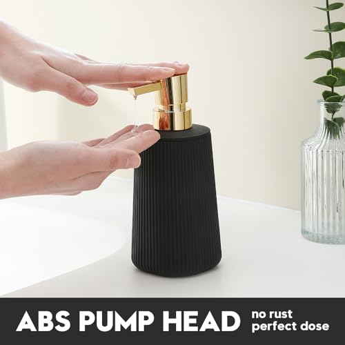 YAUKPH Small Soap Dispenser for Bathroom and Kitchen, Modern Farmhouse Striped Style Plastic Hand Soap Dish Soap Dispenser with Pump Matte Black and Gold - Image 3