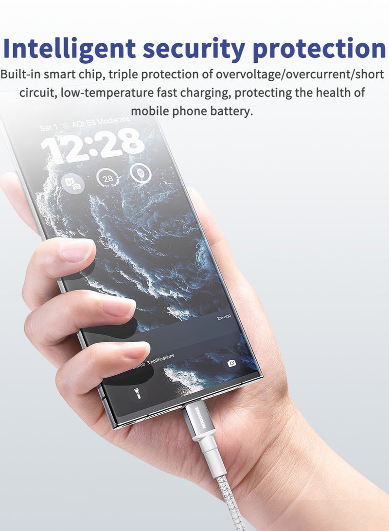 MOOGMAX 60W type c cable fast charger, 1 meter long. Type-C charging cable is made of cut-resistant, durable fabric. The type c cable supports all iPhones that support the Type-C port, Samsung devices, and other phones. The original cable type c is made of the finest copper for high conductivity and safety. data cable type c. Moogmax black charger cable. - Image 3