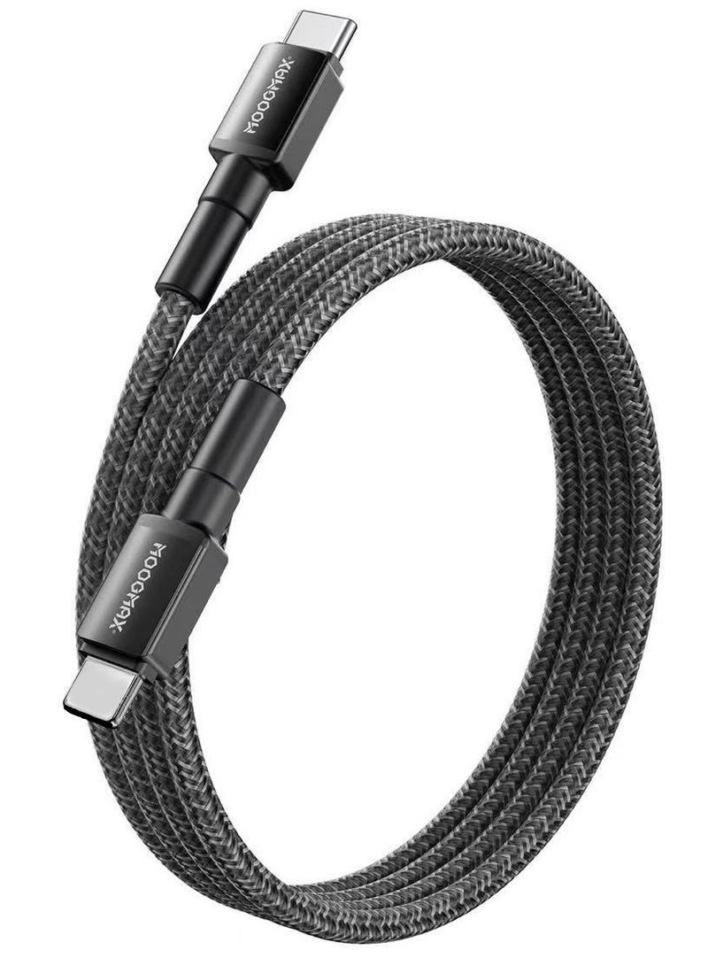 MOOGMAX 60W type c cable fast charger, 1 meter long. Type-C charging cable is made of cut-resistant, durable fabric. The type c cable supports all iPhones that support the Type-C port, Samsung devices, and other phones. The original cable type c is made of the finest copper for high conductivity and safety. data cable type c. Moogmax black charger cable. - Image 1